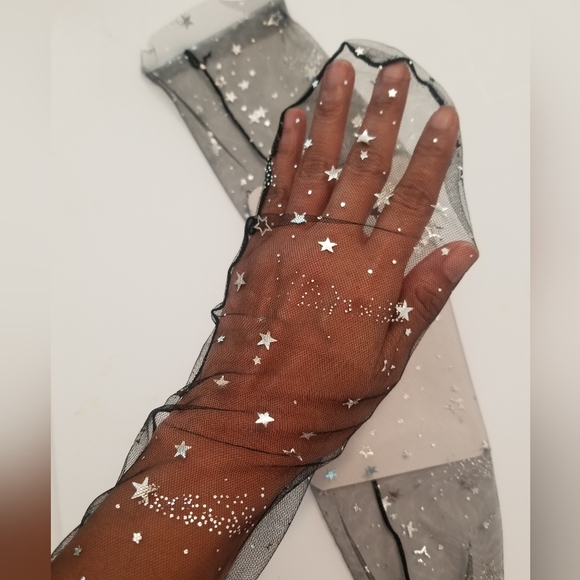 Black Silver Stars Sexy Socks Hoisery - Picture 4 of 8